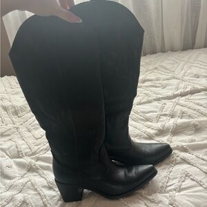 Black Combat Moto Boots with Smooth Leather Finish